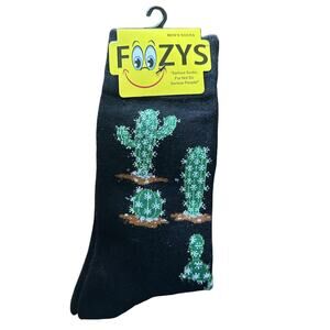 NWT Foozys Cactus Cacti Pattern Crew Length Black Socks Mens One Size